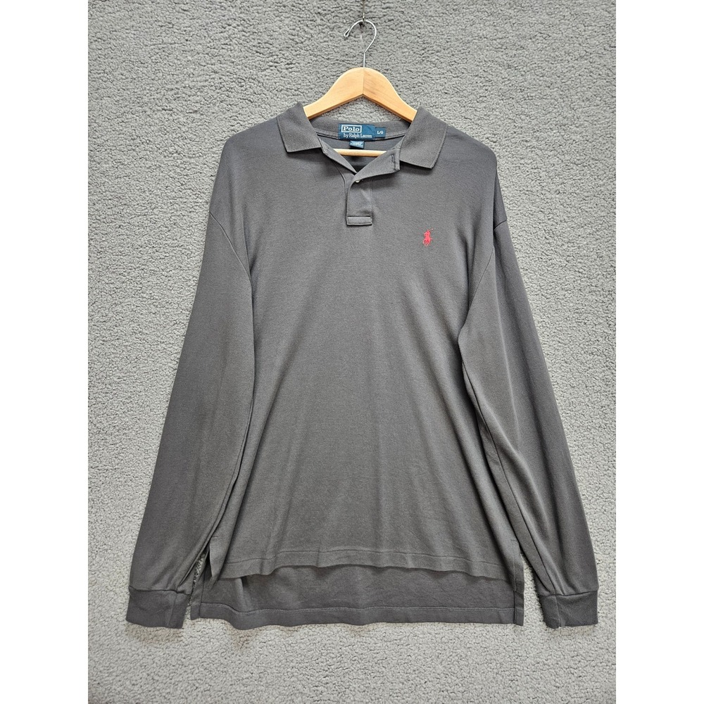 Polo Ralph Lauren Long Sleeve Polo Shirt Large Gray Red Pony Classic Preppy